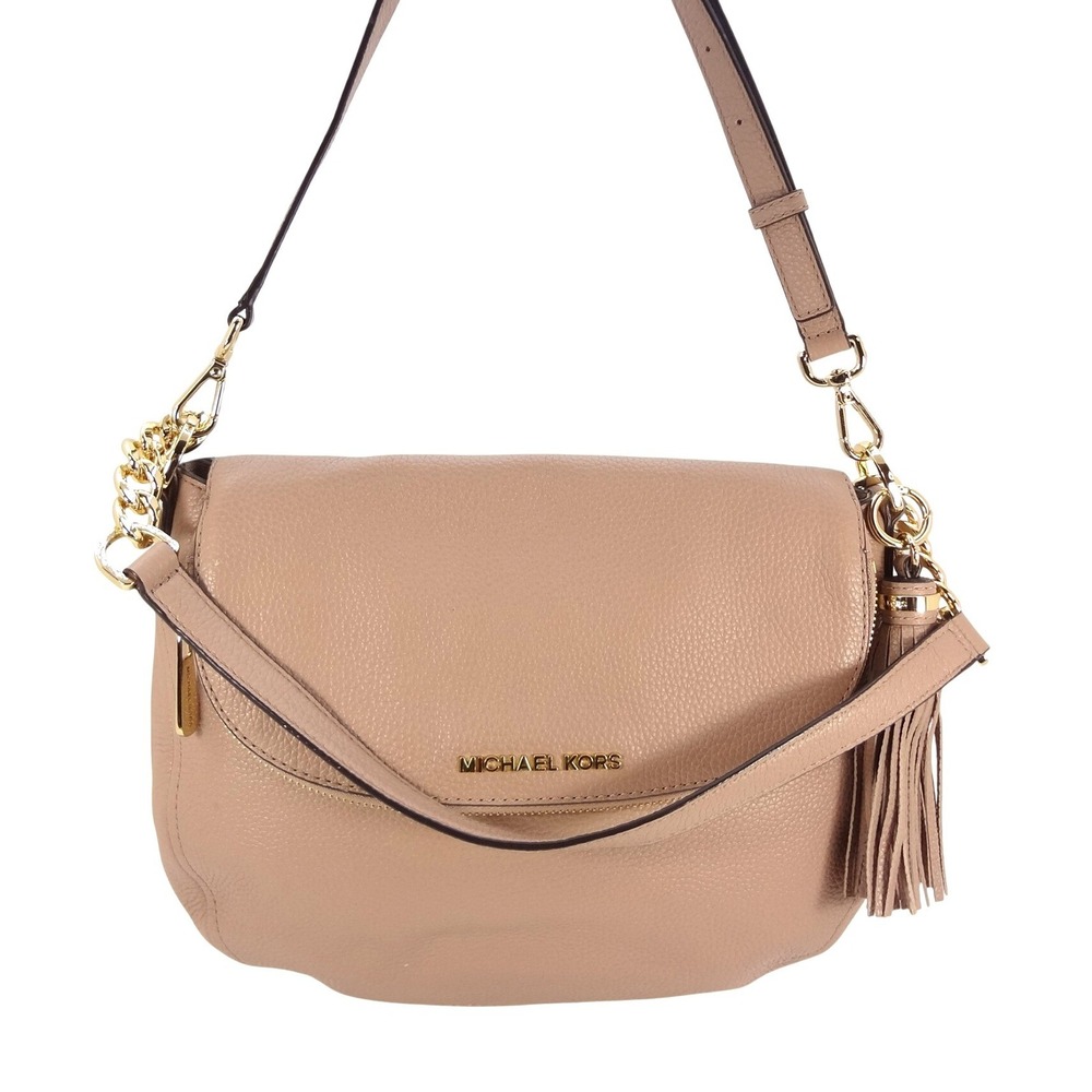 Michael Kors Pebbled Leather Crossbody Bag Nude Pink Gold Hardware Tassel Flap